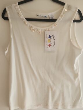 Women's Cream Beaded Tank Top